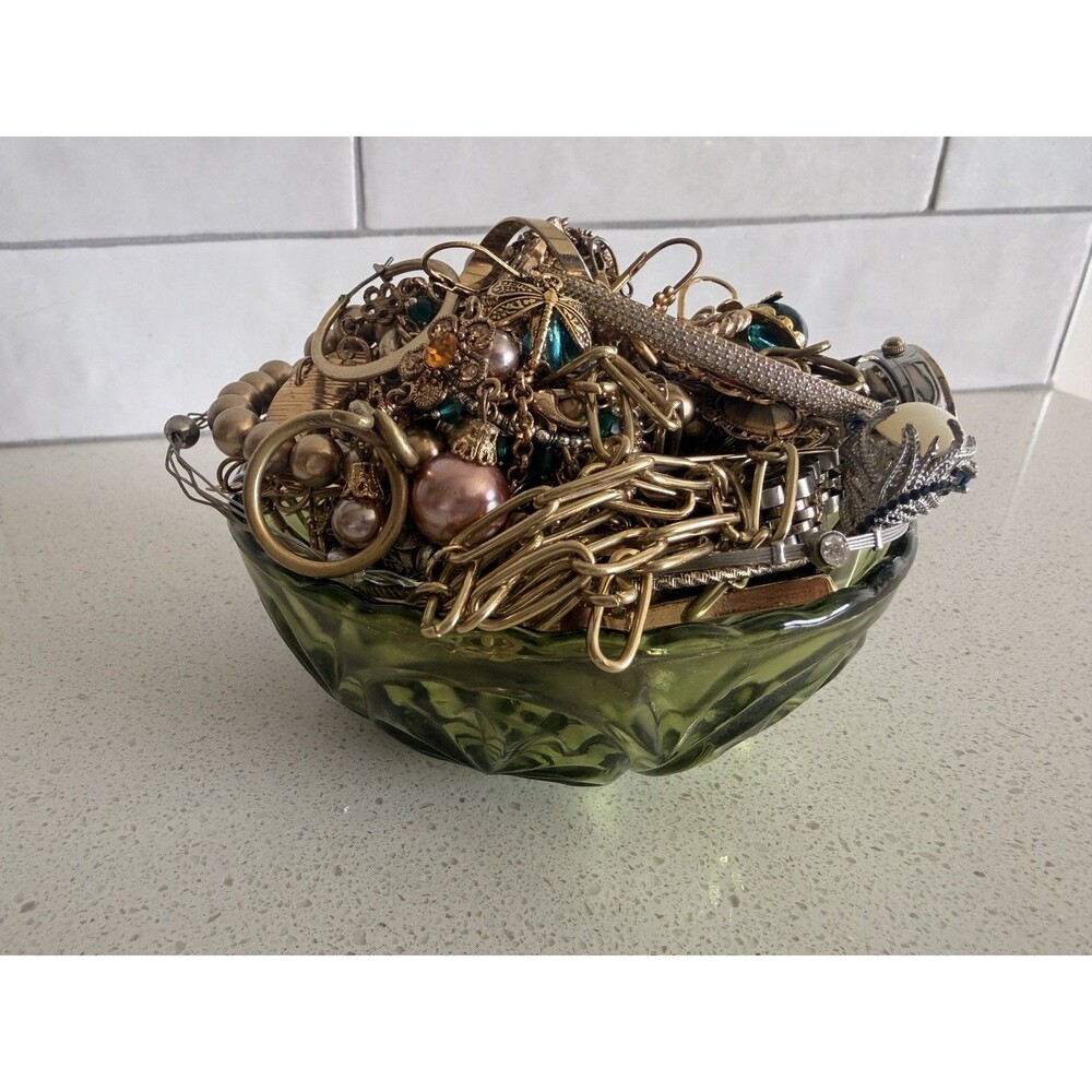 Vtg Mystery Jewelry Jar Mixed Metal Gold & Silver Tone braclet necklace earrings